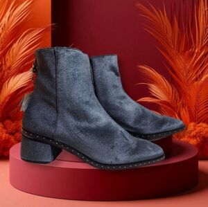 PULL&BEAR Silver Grey Velvet Ankle Boots Women Size EUR 40
